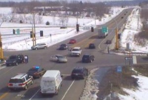 Crash at westbound exit to Highway 241 from Interstate 94 (via MnDOT Traffic Cams)
