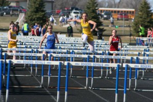 Senior Erin Autio competes in the hurdles at a meet in Rogers earlier this year. The STMA standout took the 300-meter hurdle title at the conference meet last week. (Photo by Kurt Sjelin)