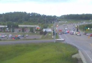 A car accident this morning ( July 14) at Highway 241 and O'Day Avenue has brought the morning commute to a halt here in St. Michael. (MnDOT camera) 