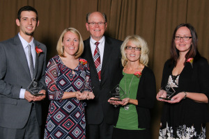 Blair Huggins, Megan Johnson, Peggy Skon and Molly Leuthner are joined by Resource's Rob Cavanna at the Leadership Awards last week in St. Cloud. 