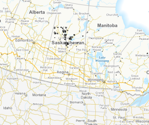 A screenshot of a map indicated where fires are burning in the Canadian provinces. More than 740,000 acres are burning in Saskatchewan, alone. (Source: Canadian Government)