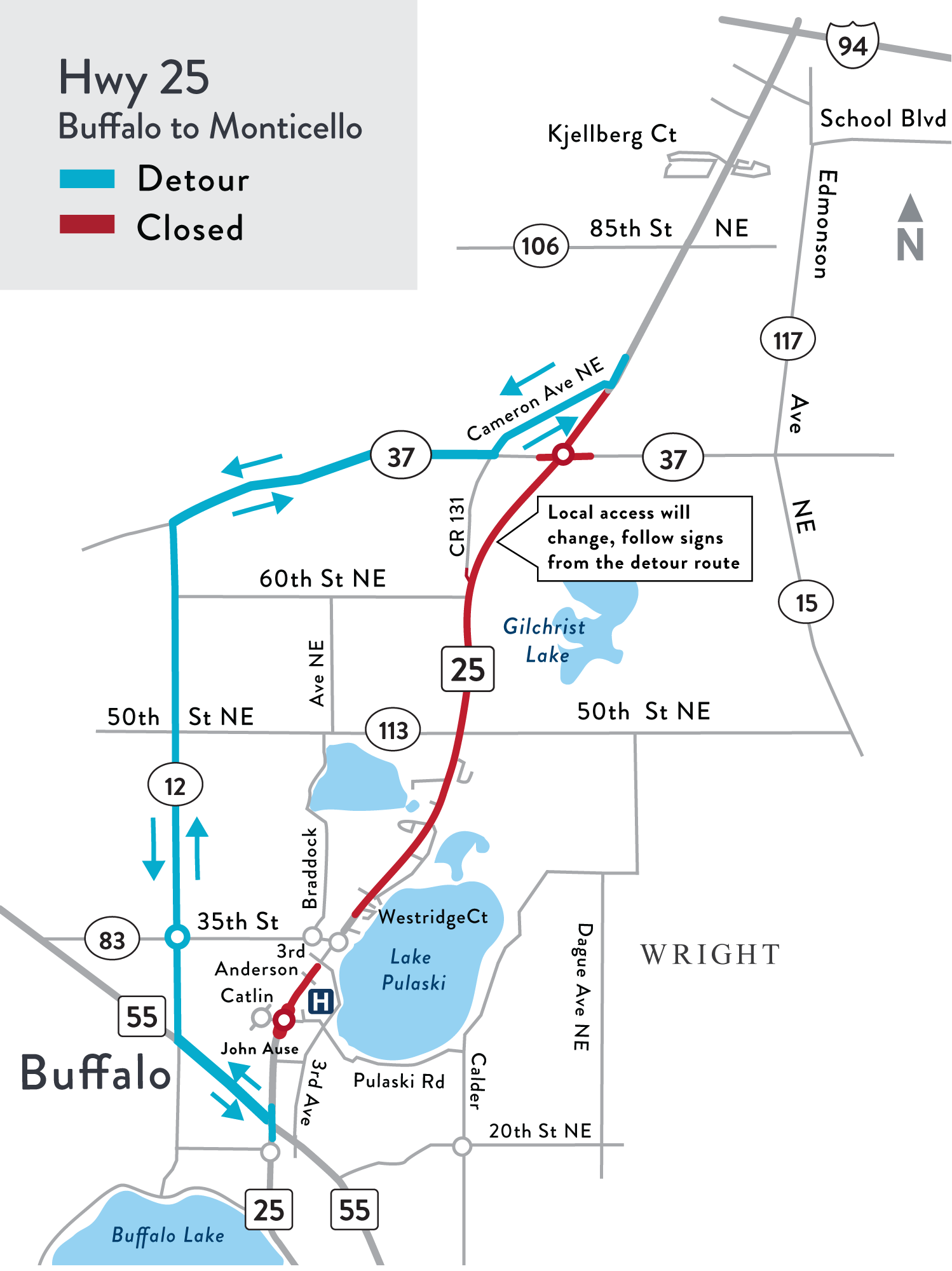detour map Highway 25